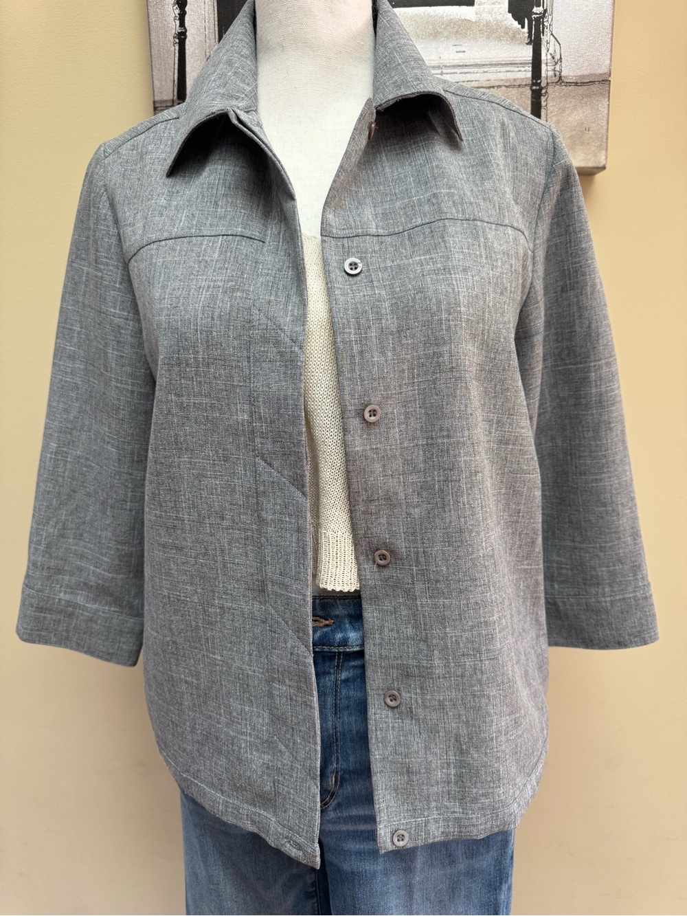 Classic Grey Button-Front Women's Shirt-Jacket